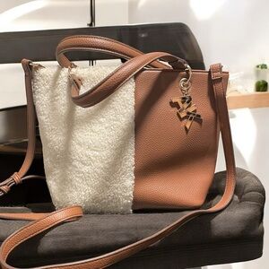 Anne Klein Convertible Sherpa Cream and Brown Shoulder Bag